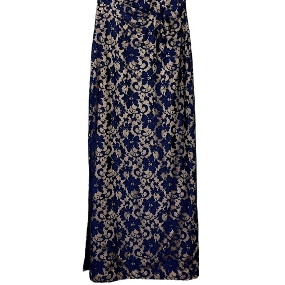 ELIZA J LACE ILLUSION YOKE FLORAL LACE CAP SLEEVE KEYHOLE RUCHED MAXI DRESS GOWN - Picture 5 of 14